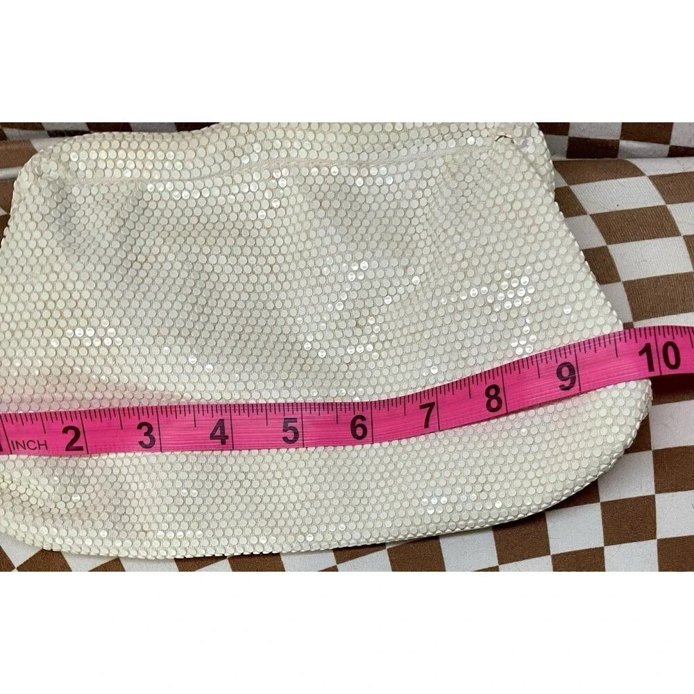 Vintage White Metal Mesh Clutch Purse Mid Century Gate Mouth Evening Bag Bridal